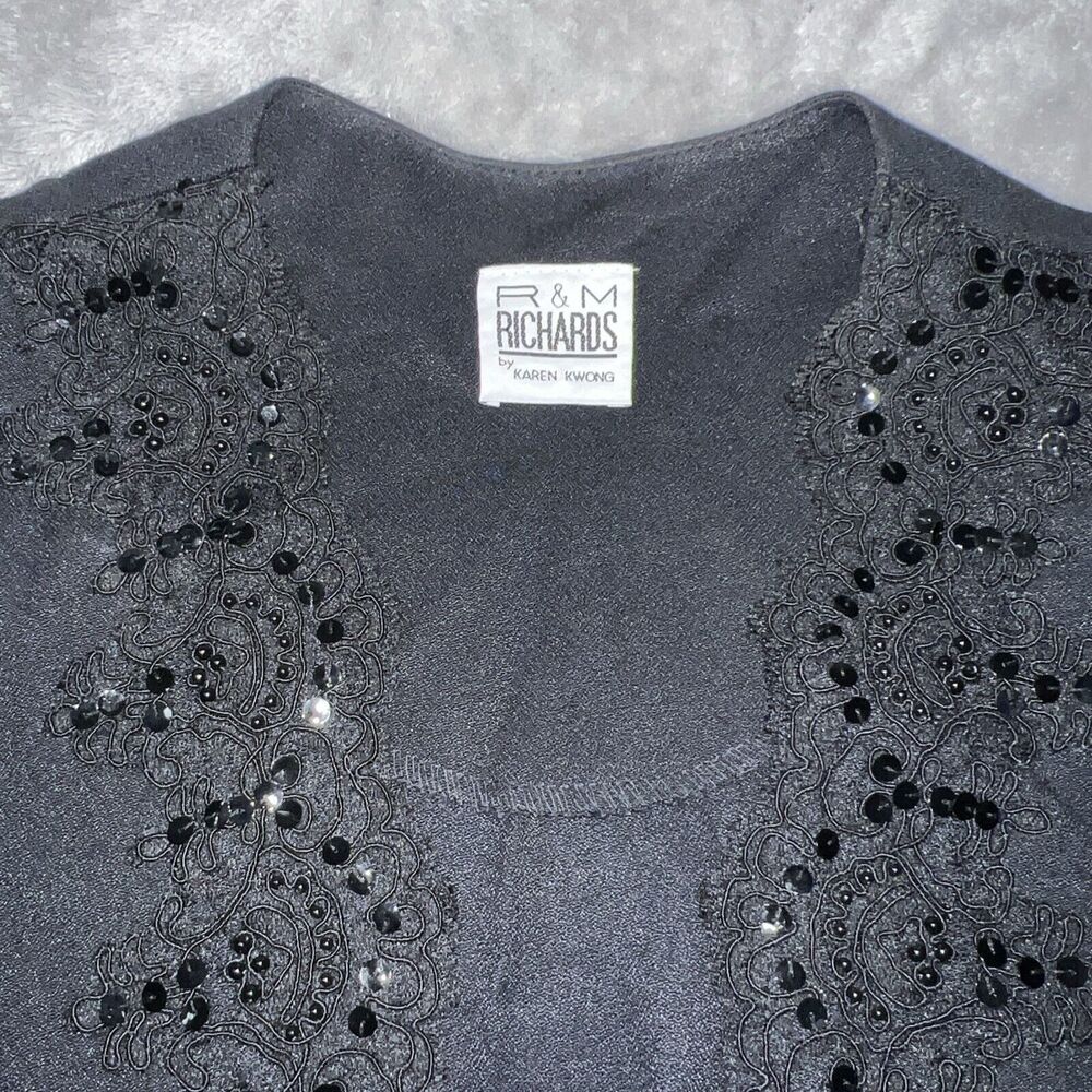 Vintage R and M Richards By Karen Kwong Black Bolero Jacket Lace Detail Women M - Picture 3 of 12